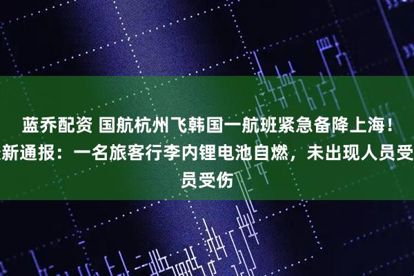 蓝乔配资 国航杭州飞韩国一航班紧急备降上海!最新通报:一名旅客行李内锂电池自燃,未出现人员受伤
