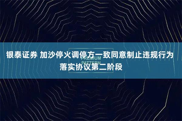 银泰证券 加沙停火调停方一致同意制止违规行为 落实协议第二阶段